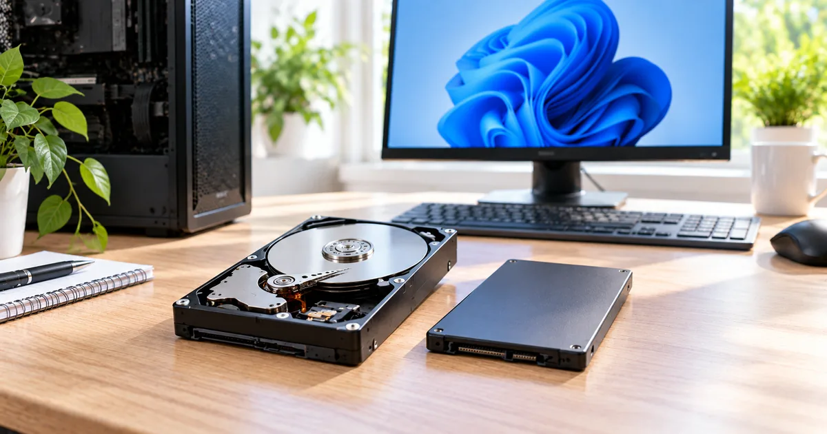 SSDとHDDの最適化の違いをイメージしたHDDとSSD