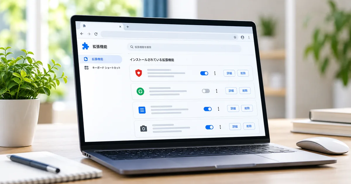 Google Chromeの拡張機能を管理しているパソコン