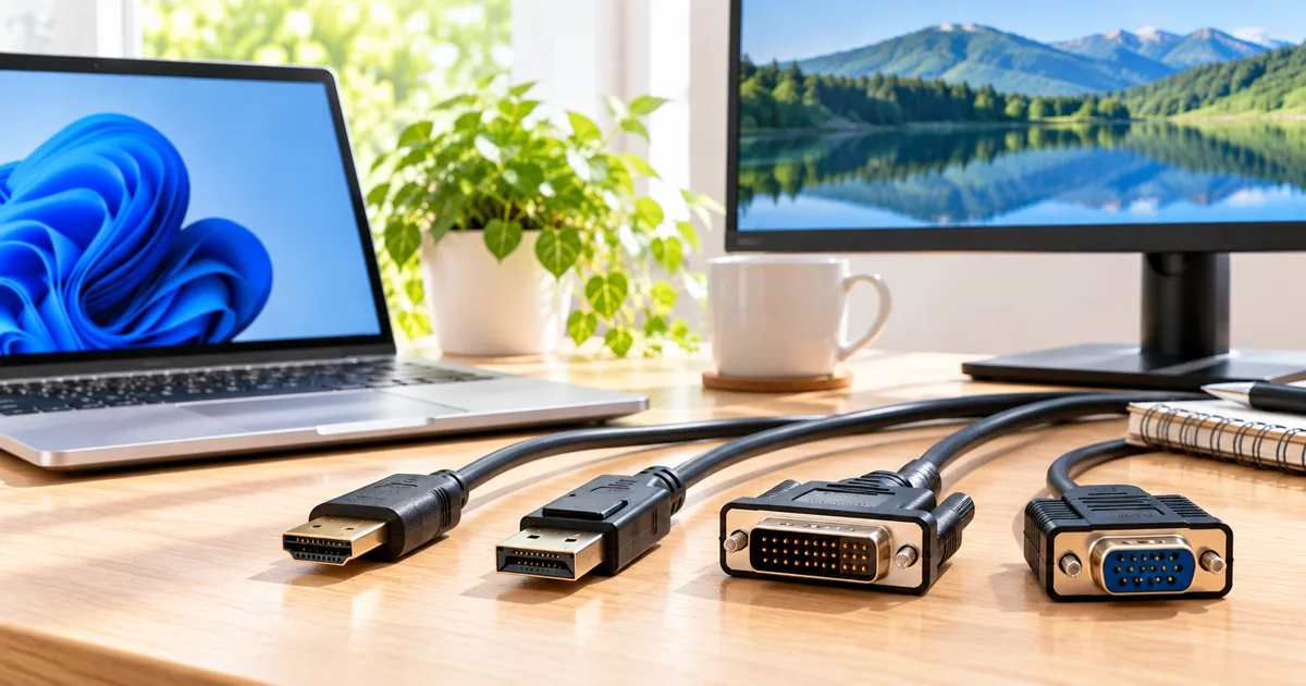 HDMI・DisplayPort・DVI・VGAの違いをイメージした映像端子とパソコン