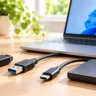 USB 2.0・USB 3.2・USB4の違いをイメージしたUSB端子とパソコン