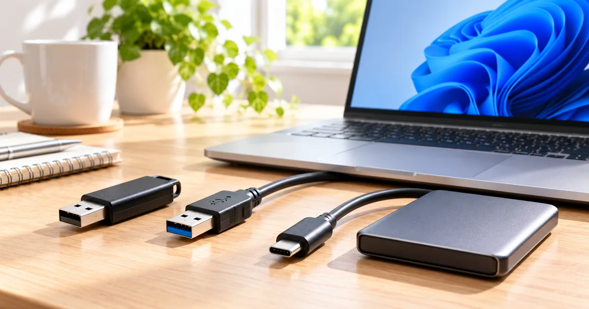 USB 2.0・USB 3.2・USB4の違いをイメージしたUSB端子とパソコン