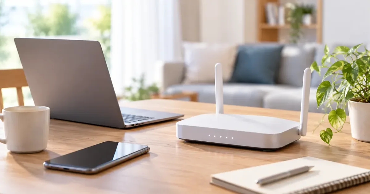 Wi-Fi 6とWi-Fi 5・6E・7の違いをイメージしたルーターとパソコン