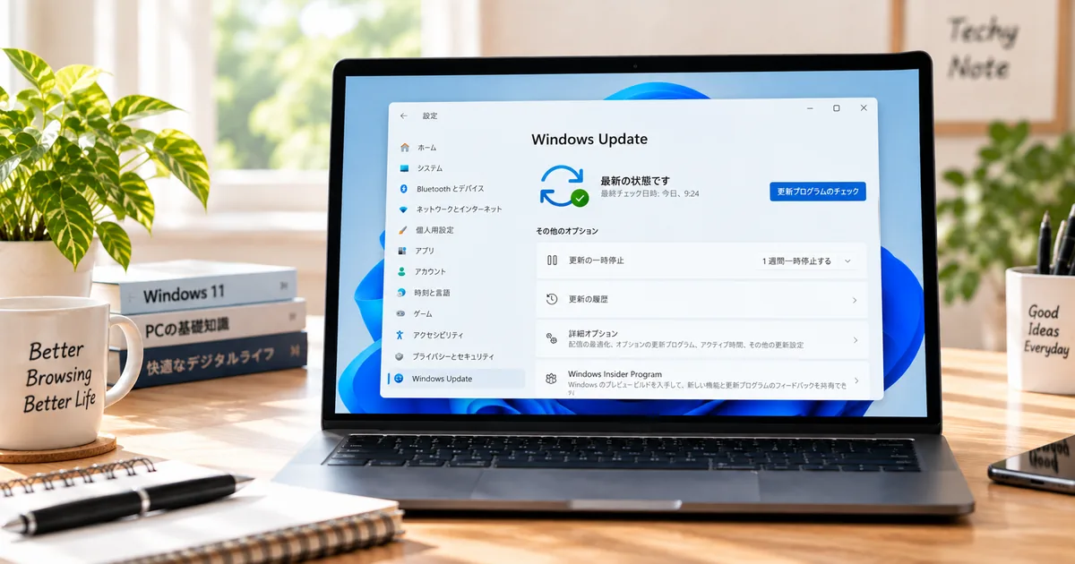 Windows 11でWindows Updateの進行状況を確認しているパソコン